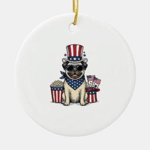 Ornamento De Cerâmica Camisa de Cachorro com Desenho de Pug Patriótico V