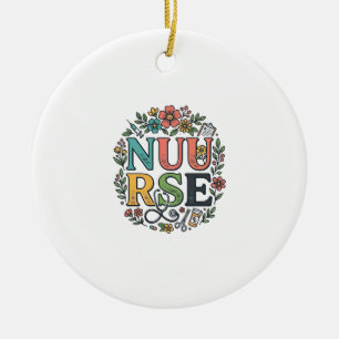 Ornamento De Cerâmica Camisa de Enfermeira Floral Design Arte Médica Vin