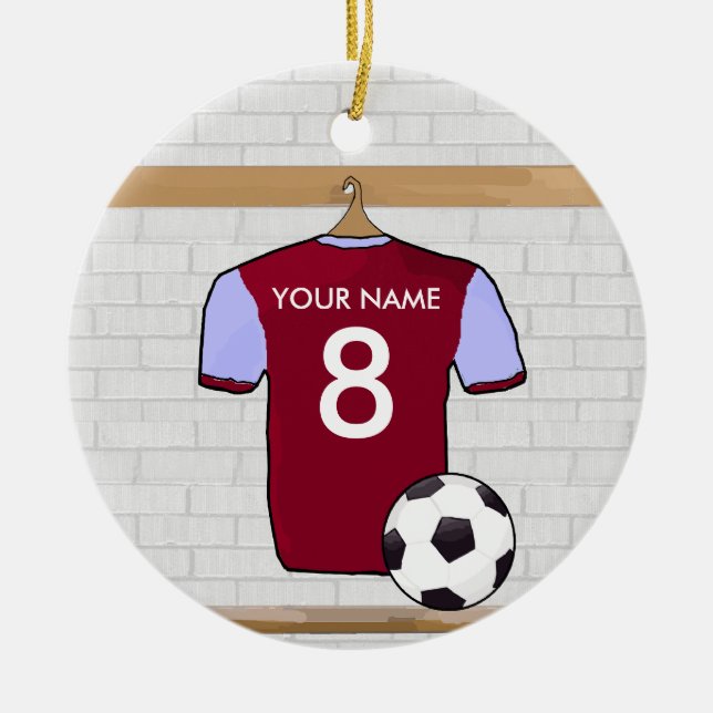 Ornamento De Cerâmica Camisa de Futebol Personalizável (claret) Ornament (Frente)