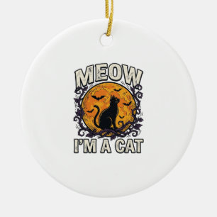 Ornamento De Cerâmica Camisa de Gato do Halloween Meow Eu Sou Um Gato Vi