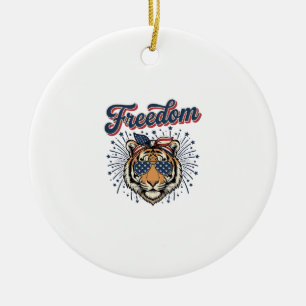Ornamento De Cerâmica Camisa de Gravura Vintage Patriótica Freedom Tiger