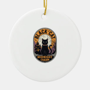 Ornamento De Cerâmica Camisa de Halloween de Gato Preto Charme da Meia-N