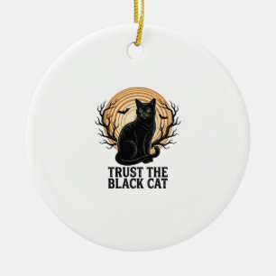Ornamento De Cerâmica Camisa de Halloween de Gato Preto Vintage Gato Lua