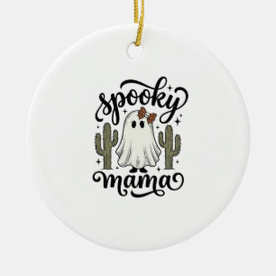 Ornamento De Cerâmica Camisa de Halloween Vintage Spooky Mama Ghost Cact