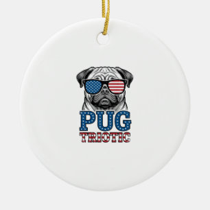 Ornamento De Cerâmica Camisa de Pug Patriota com Desenho de Gravura Vint