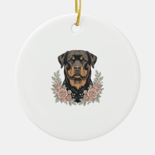 Ornamento De Cerâmica Camisa de retrato floral de Rottweiler vintage Des