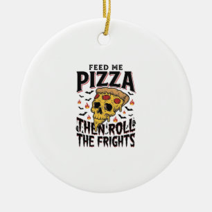 Ornamento De Cerâmica Camisa de Terror de Pizza Gravura Vintage Noite de