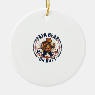 Ornamento De Cerâmica Camisa do Dia dos Pais Papa Bear em Serviço Animal