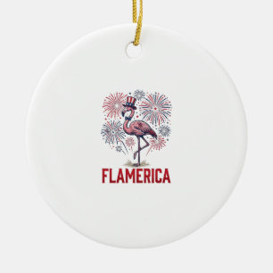 Ornamento De Cerâmica Camisa Flamerica Flamingo Patriótica Vintage Desig