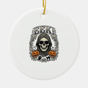Ornamento De Cerâmica Camisa Gráfica de Caveira de Halloween Gravura Vin