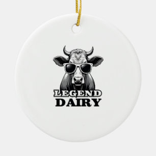 Ornamento De Cerâmica Camisa Legend Dairy Funny Farmer Cow Farmer Pun Gr