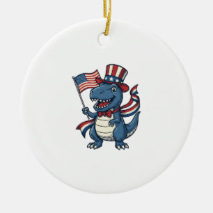 Ornamento De Cerâmica Camisa Patriótica de Dinossauro Vintage Vector Des