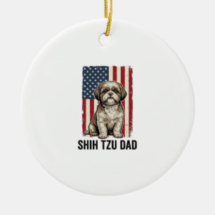 Ornamento De Cerâmica Camisa Patriótica Vintage para Pai de Shih Tzu Des