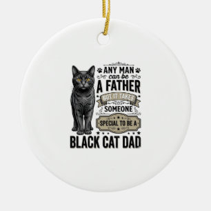 Ornamento De Cerâmica Camisa preta de gato papai desenho de gravura vint