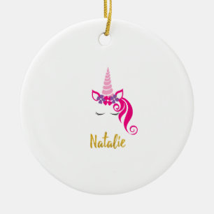 Ornamento De Cerâmica Camisa Unicórnio Natalie para Meninas Nome Persona