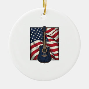 Ornamento De Cerâmica Camisa Vetorial da Bandeira Patriótica da Guitarra