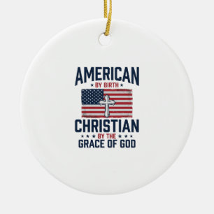 Ornamento De Cerâmica Camisa Vintage Cruz da Bandeira Cristã Americana