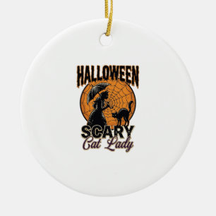Ornamento De Cerâmica Camisa Vintage de Bruxa do Halloween da Senhora Ga
