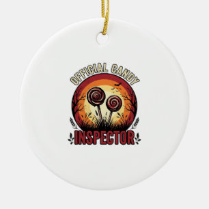 Ornamento De Cerâmica Camisa Vintage de Halloween Inspetor de Doces Ofic