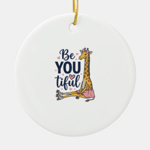 Ornamento De Cerâmica Camisa Vintage de Patins de Girafa Be You Tiful De
