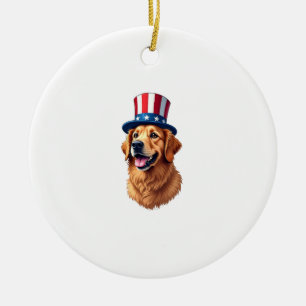 Ornamento De Cerâmica Camisa Vintage do Golden Retriever do Dia 4 de Jul