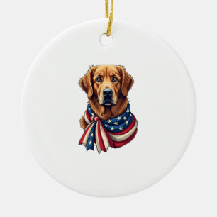 Ornamento De Cerâmica Camisa Vintage do Old Glory Golden Retriever 2