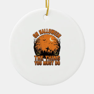 Ornamento De Cerâmica Camisa Vintage Halloween Graveyard Pumpkin Moon De