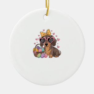 Ornamento De Cerâmica Camisas de Dachshund Fofo de Páscoa