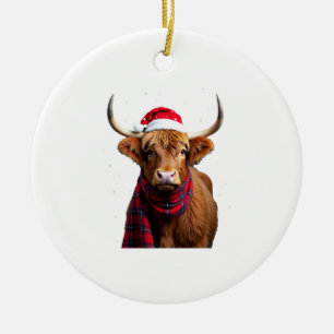 Ornamento De Cerâmica Camiseta Boho Xmas Natal Vaca das Terras Altas (1)