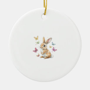 Ornamento De Cerâmica Camiseta Borboleta Coelho Easter Bunny Fofo
