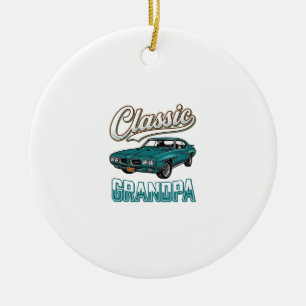 Ornamento De Cerâmica Camiseta Clássica do Vô com Carro Antigo Design_1