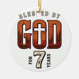 Ornamento De Cerâmica Camiseta Cristã Vintage 7 Anos Abençoado Por Deus