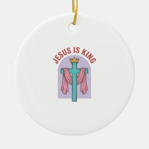 Ornamento De Cerâmica Camiseta Cristã Vintage Coroa Cruz Jesus É Rei