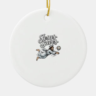 Ornamento De Cerâmica Camiseta Cristã Vintage de Volei Jesus Salva