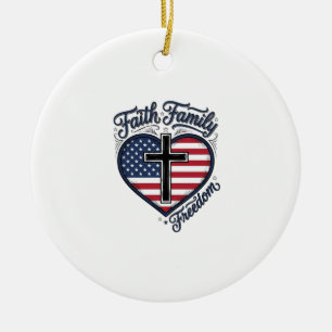 Ornamento De Cerâmica Camiseta Cruz Patriótica Fé Família Liberdade Cora