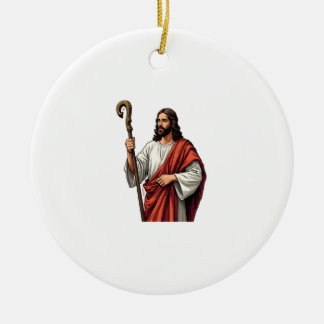 Ornamento De Cerâmica Camiseta de gravura vintage com cajado de pastor d