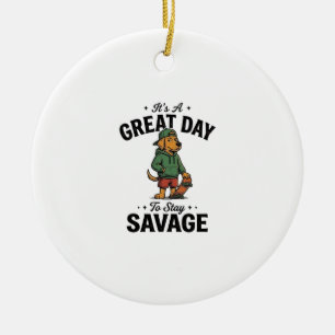 Ornamento De Cerâmica Camiseta Desenho Gravura Vintage Savage Dog_1