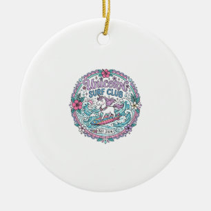 Ornamento De Cerâmica Camiseta Divertida Unicorn Surf Club Gráfico_1