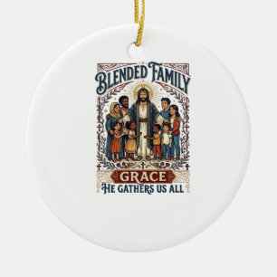 Ornamento De Cerâmica Camiseta Família Misturada de Jesus Família Recons