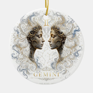 Ornamento De Cerâmica Camiseta Gêmeos Zodíaco - Símbolo de Astronomia Es