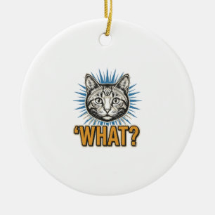 Ornamento De Cerâmica Camiseta Gráfica de Gravura Vintage 'O QUÊ_' Gato