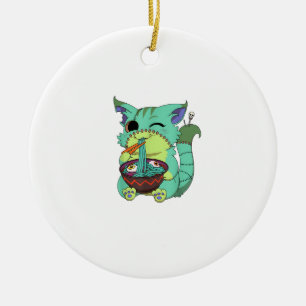 Ornamento De Cerâmica Camiseta Halloween de Gato Ramen Anime Sinistro Pa