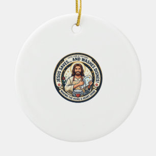 Ornamento De Cerâmica Camiseta Humor Tarefas de Lavanderia Jesus Gráfico