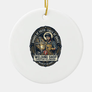 Ornamento De Cerâmica Camiseta Jesus Soldador Loja de Metal Inspirador F