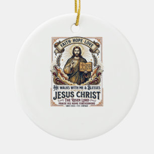 Ornamento De Cerâmica Camiseta Jesus Surfando Fé Inspiradora