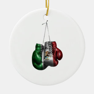 Ornamento De Cerâmica Camiseta Luvas de Boxe - Bandeira vintage do Méxic