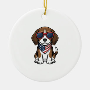 Ornamento De Cerâmica Camiseta Óculos de Sol Cachorrinho Beagle Patrióti