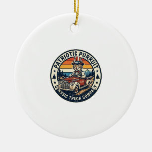 Ornamento De Cerâmica Camiseta Patriótica Tio Sam Gato Pôr do Sol Retro 