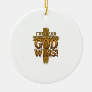 Ornamento De Cerâmica Camiseta Tipografia Vintage Cruz Cristã Deus Vence