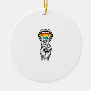 Ornamento De Cerâmica Camiseta Vetor Orgulho Mão Paz Arco-Íris Vintage_1
